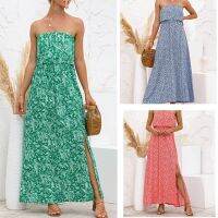 【Ladies shop】 Boho Maxifor ผู้หญิงเซ็กซี่ที่ไม่มีสายหนัง FloralSundress ForSexy BustierSplitFS99