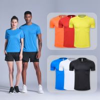 Quick Dry Gym Shirt Men Summer Womens Sportswear Running T-Shirts Sport Female Tops Jogging Tops Loose Training Short Sleeves