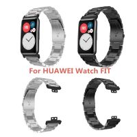 ๑❄✼ Three-beads Solid Stainless Steel Watch Strap with Double Snap Buckle Wristband for HUAWEI Watch FIT