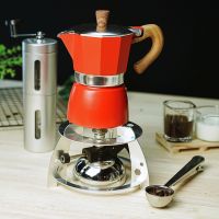 (สีแดง) ชุดเตาแก๊สมินิ + กาต้มมอคค่าพอท Moka pot + เครื่องบดมือหมุน + 2-1 ช้อนตักกาแฟ