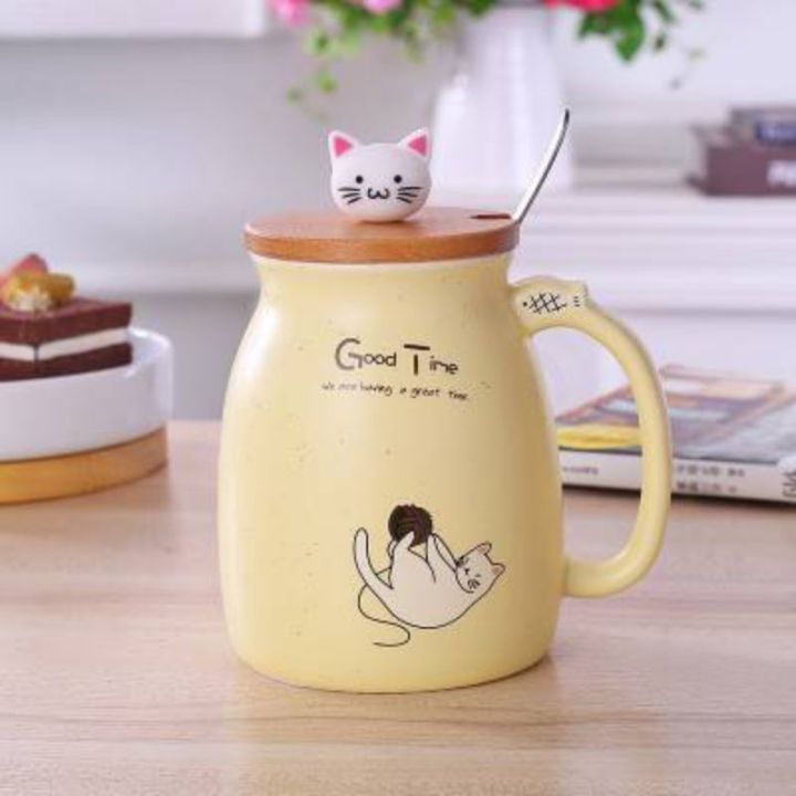 แก้วกาแฟ-แก้วเซรามิค-แก้วแมว-แก้วกาแฟ-แก้วมัค-ฟรีช้อนและฝาปิด-รูปแมว-แก้วมัค-แก้วน้ำ-420-ml-ลายแมว-น่ารัก-สุดคิ้วท์