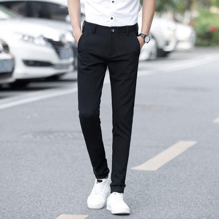 codff51906at-summer-trousers-men-s-slim-fit-feet-stretch-work-casual-pants-korean-style-trendy-black-nine-point-suit-celana-musim-panas-lelaki-kaki-licin-melekat-kerja-celana-biasa-gaya-korea-pakaian-