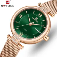 NAVIFORCE หรูหราผู้หญิงยี่ห้อธุรกิจนาฬิกาผู้หญิงสแตนเลสกันน้ำที่เรียบง่ายควอตซ์ผู้หญิงแฟชั่นสร้อยข้อมือนาฬิกา