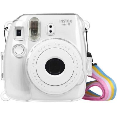 Fujifilm Instax Mini 9เคสฝาพลาสติกใสคริสตัลป้องกันกระเป๋าพร้อมสายคล้องสำหรับ Fujifilm Instax Mini 8/9/8 +