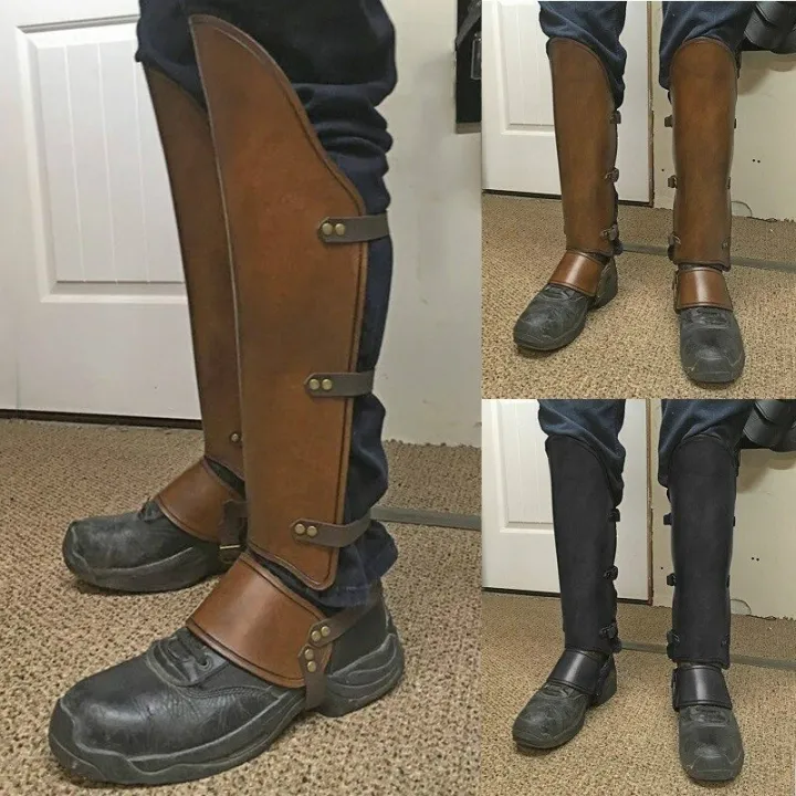 Steampunk Vintage Half Chaps Gaiter หนัง Greaves ยุคไวกิ้งนักรบ Knight