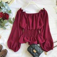 korean style women ladies chiffon shirt blouse baju baju wanita lengan panjang