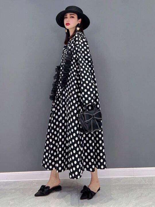 xitao-dress-loose-casual-women-dot-print-dress