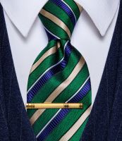 Classic Green Blue Gold Striped Tie for Men Accessories corbatas para hombre Adjustable Silk Necktie Wedding Business Ties Gifts