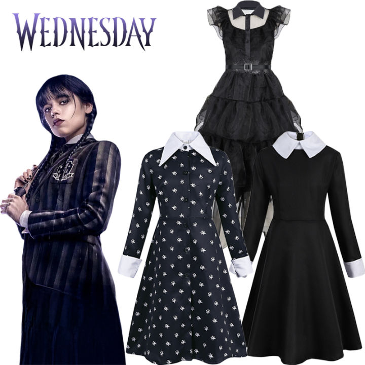 The Addams Family Cosplay Costume Wednesday Addams Dress Women Girl ...