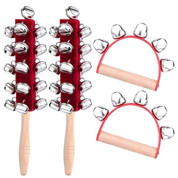 Christmas Hand Jingle Bells Wooden Hand Sleigh Bells Jingle Shaker Bells Handhold Bells Rattles