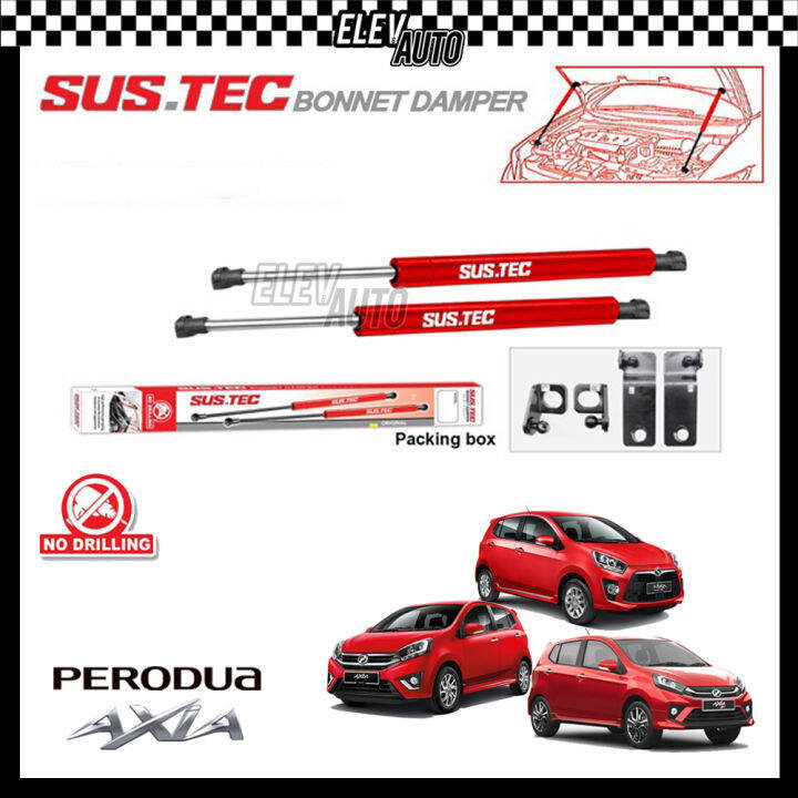 Perodua Axia Sustec Front Bonnet Damper Easy Hood Lift Gas Suspension Struts Lifter Kit Boot