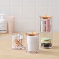 ☾☽■ Transparent Box Organizer Bamboo Make Up Cotton Swabs Cosmetics Cotton Pads Holder Plastic Q Tip Container Bathroom Organizer