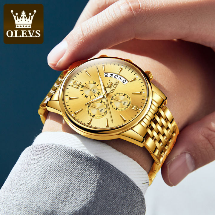 olevs-นาฬิกาผู้ชาย2023นาฬิกาข้อมือผู้ชายแฟชั่นของแท้-100-สแตนเลสมัลติฟังก์ชั่น