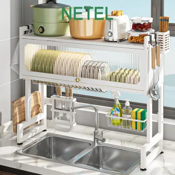 NETEL Over the Sink Dish Drying Rack 2 Tier Carbon Steel Dish