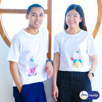 tms196 | เสื้อยืด ผู้หญิง ผู้ชาย COTTON100% สีขาว เสื้อคู่ VT (VT003-VT004)