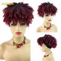 Synthetic Headband Wig Short Burgundy Afro Curlys  With Bangs Wigs African Women Daily Use Wine Red Hair Hand Tool Parts Accessories