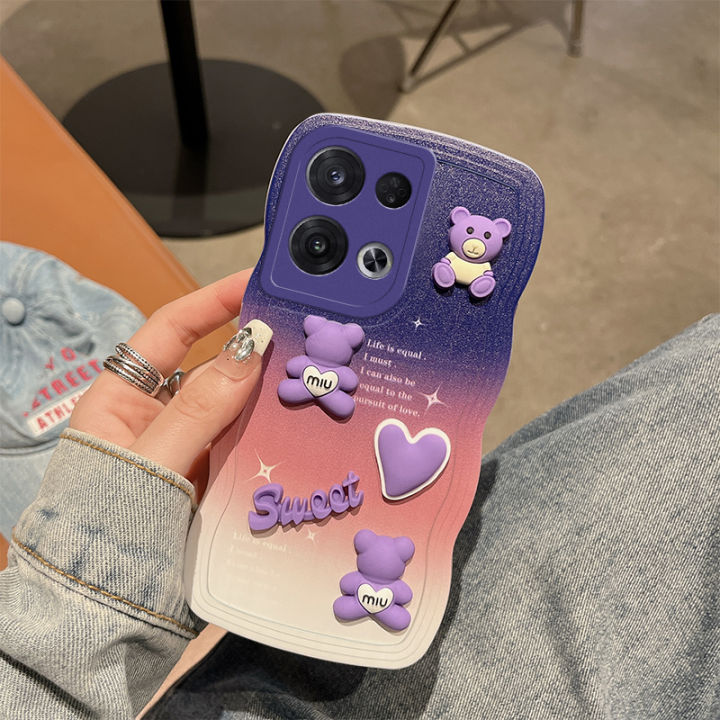 เคสนิ่ม-tpu-3มิติสำหรับ-oppo-reno-8-pro-เคส-oppo-reno-8pro-เคสแฟชั่นแบบพรีเมี่ยมไล่ระดับสี3d-แบบหัวใจหมีเคสป้องกัน