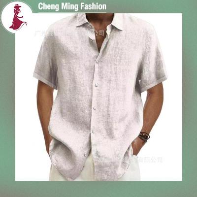 Cheng เสื้อยืดคอวีกางเกงขาสั้นผู้ชายสำหรับฤดูร้อน,เสื้อเชิ้ตชายหาดลำลองฝ้ายลินินสีทึบอินเทรนด์เสื้อสวมหัว