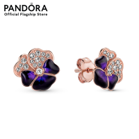 Pandora Pansy 14k rose gold-plated stud earrings with clear cubic zirconia and shaded blue and violet enamel เครื่องประดับ ต่างหู ต่างหูโรสโกลด์ ต่างหูสีโรสโกลด์ โรสโกลด์ ต่างหูแพนดอร่า แพนดอร่า