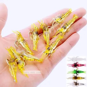 6PCS Luminous Fake Wood Shrimp Soft Silicone Lures with Bead Swivels Hook