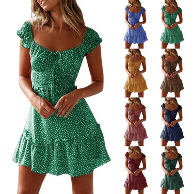 2023 Vintage Boho Beach Floral Dress Women Summer Short Sleeve Ruffles Mini Dress Plus Size Print Party Dress Vestido de Festa