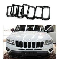 7PCS Front Grill Vent Hole Frame Trim ABS Black Chrome Grille Trim Molding Insert Fit for Jeep Compass 2011-2017 Car Accessories