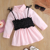 Girls New Fashion Long Sleeve Princess Dresses Spring And Autumn Corduroy Lapel Dress With Leader Vest Outfit Children Clothes