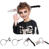 Halloween Horror Headband Props Simulation Scary Knife Axe Scissors Cosplay Head Accessories Halloween Party Decoration Supplies