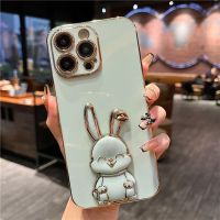 เคสโทรศัพท์นิ่มรูปกระต่ายตั้งได้น่ารักหรูหราสำหรับ Iphone 14 13 12 11 Pro Max XS XR 7 8 Plus Mini เคสโทรศัพท์ซิลิโคนเคสแบบมีขาตั้งได้กันกระแทก