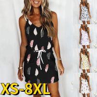 2023 Summer Mini Skirt V-neck Slim Skirt Loose Size Dress New Design Printed Sleeveless Skirt Womens Fashion Casual Short Skirt