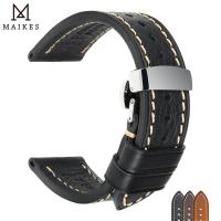 MAIKES Handmade Watch Band Genuine Cow Leather Watch Strap With Butterfly Buckle celet For MONTBLANC Tudor Watchbands