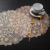 1pc/4pcs Table Mat Hibiscus Flower Bronzing PVC Placemat Hollow Insulation Coaster Pads Table Bowl Home Christmas Decor Heat Resistant