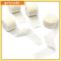 GOTORADE 4 Rolls สีขาวครีม ริบบิ้นสีขาว ขอบเป็นฝอย งานทำมือ ริบบิ้นผ้าซาติน ลายดอกไม้ดอกไม้ งาช้างสีงาช้าง ริบบิ้นห่อของขวัญ ห่อของขวัญ