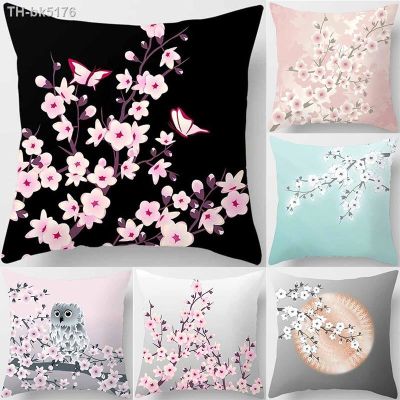 ✲▦☜ 45X45CM Cherry Blossoms Throw Pillowcases Polyester Home Decor Pillowcases Throw Pillow Case Kussensloop