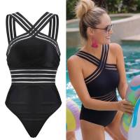 【CW】 Black Striped บิกินี่ผู้หญิงผ้าพันแผล Push Up Monokini ชุดว่ายน้ำชุดว่ายน้ำ Beach Triangle ชุดว่ายน้ำ