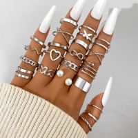 22PCS/Set Vintage Silver Color Metal Infinity Heart Cross Rings for Women Female Geometric Twist Metal Ring Set Fashion Jewelry