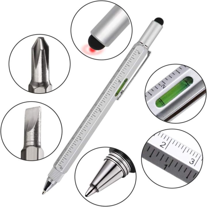 unlawful-เงินสีเงิน-ปากกามัลติฟังก์ชัน-พลาสติกทำจากพลาสติก-ปากกาลูกลื่น-เครื่องมือก่อสร้างสำหรับ-ปากกาคาปาซิทีฟ-อุปกรณ์เขียน