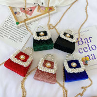 Korean Kids Mini Purses Cute Velour Crossbody Bags for Baby Girls Small Coin Wallet Pouch Girl Party Pearl Hand Bags