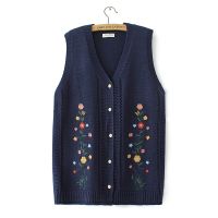 Big Size Womens Floral Embroidery Autumn New Vests Oversized Sleeveless V-neck Female Outerwear