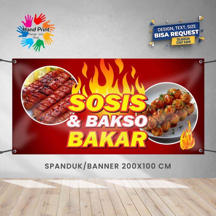 Spanduk Banner Sosis Bakar Dan Bakso Bakar Makanan Pedas Angkringan