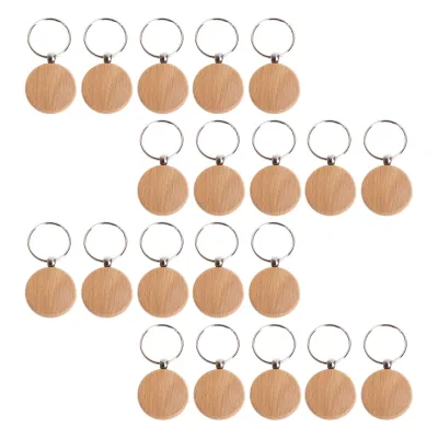 20 Pcs Blank Wooden Keychain Personalized Round Engraving Key Diy Wood Keychains Key Tags Can Engrave Diy Gifts
