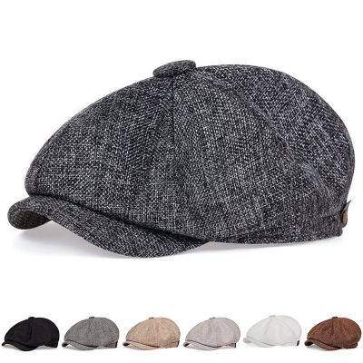 New Retro Breathable Berets Hat Fashion Men Linen Flat Cap Spring and Autumn Women Painter Newsboy Caps Octagonal Hats Casual Trucker Hat Can Give Gifts