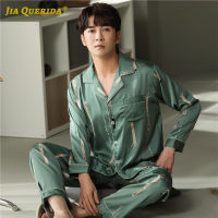 Long Sleeve Long Pants Sleepwear Man Clothes Pajamas Set Turn Down Collar Pj Set Fashion Casual Luxury Satin Silk Pj Set