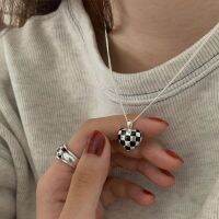 ☈┅✲ Black and white contrast color fashion 925 sterling silver necklace of checkerboard female senior joker character chain clavicle love