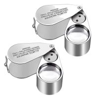 2 Pack 40X Full Metal Illuminated Jewelry Loop Magnifier Jewelers Eye Loupe Money Detector Light with LED Light