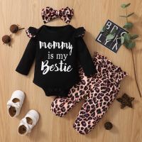 Infant Baby Newborn Girls Clothes Sets Fashion Girls Letter Print Romper Leopard Pants Headband 3PCS Outfit Girls Clothing 3M 6M  by Hs2023