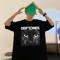 Rock Band Deftones Black Cat Print Tshirt Crewneck Men Fashion Oversized T-Shirts Unisex Hip Hop Casual Tees Short Sleeve