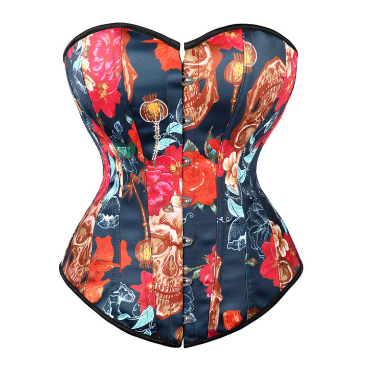 2021Women Skull Print Corsets Bustiers Lace Up Overbust Corset Lingerie Top Sexy Victorian Steampunk Gothic Corset Plus Size S-6XL