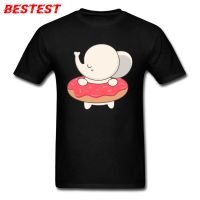 Kawaii Cute T-shirt Men Black T Shirt Elephant With Donuts Tee Cartoon Print Top Custom Mens Tshirt Cotton Clothes Drop Shipping