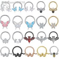 ZS 1PC 16G Stainless Steel Crystal Septum Nose Ring Bat Bee Butterfly Septum Clicker Piercing Ear Tragus Cartilage Helix 8/10MM